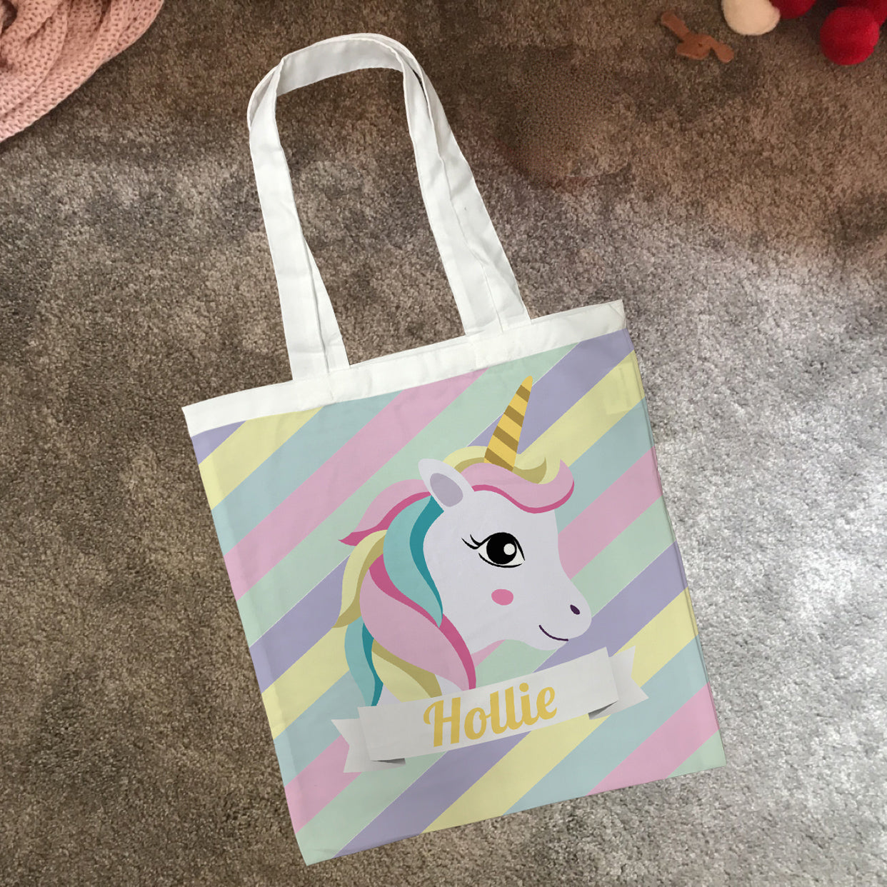 Personalised Children's Tote Bag - Stripy Unicorn