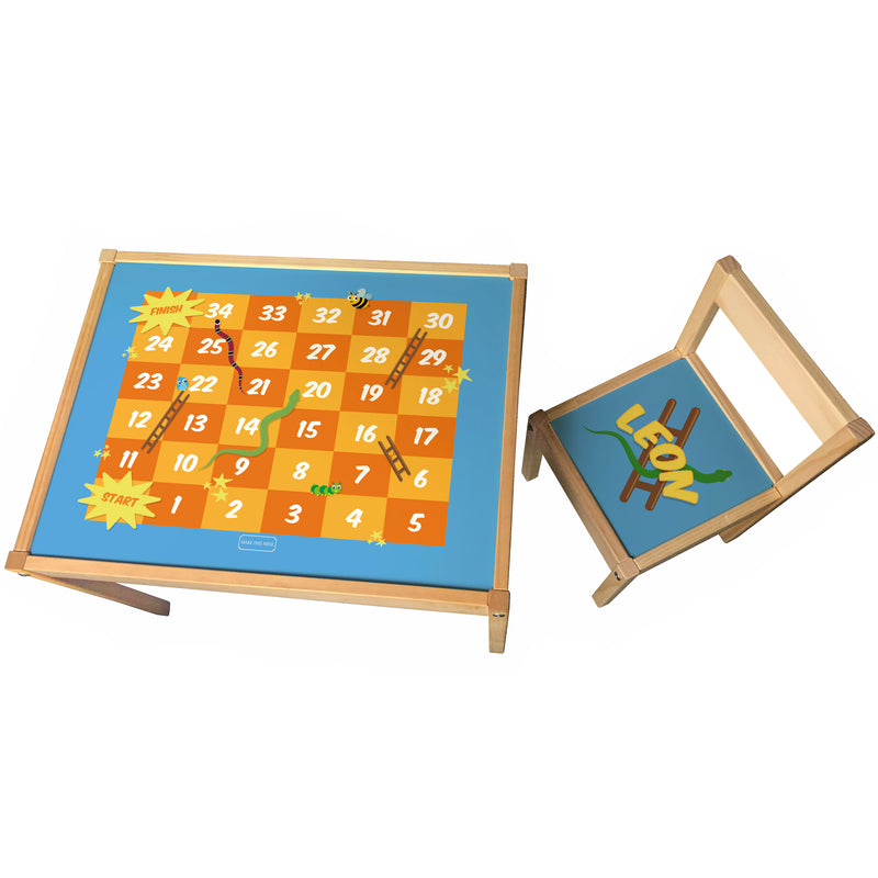 Personalised Children's Ikea LATT Wooden Table and 1 Chair Snakes & Ladders Game