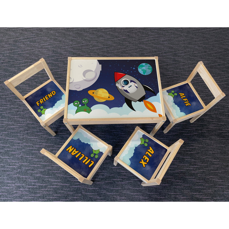 Personalised Children's Table and 4 Chairs Printed Space Astronaut Design