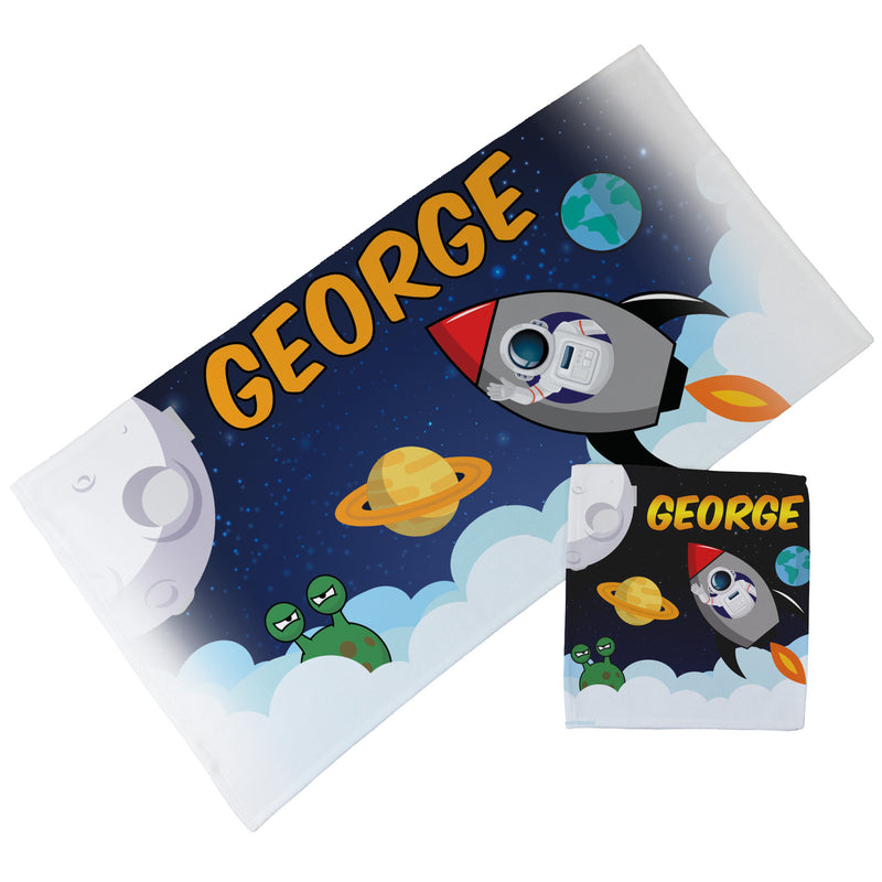 Personalised Children's Towel & Face Cloth Pack - Space