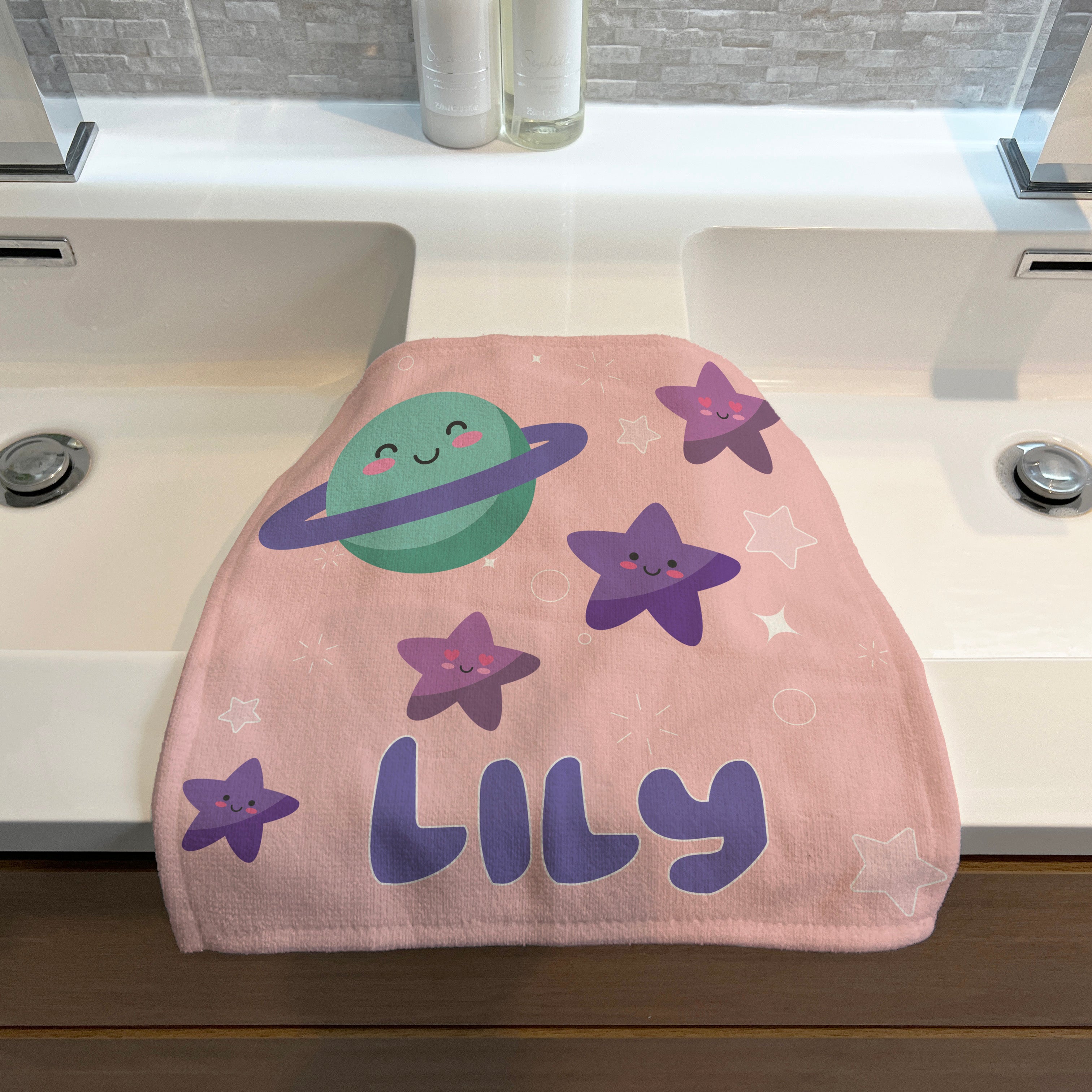 Personalised Children's Face Cloth - Pink Stars