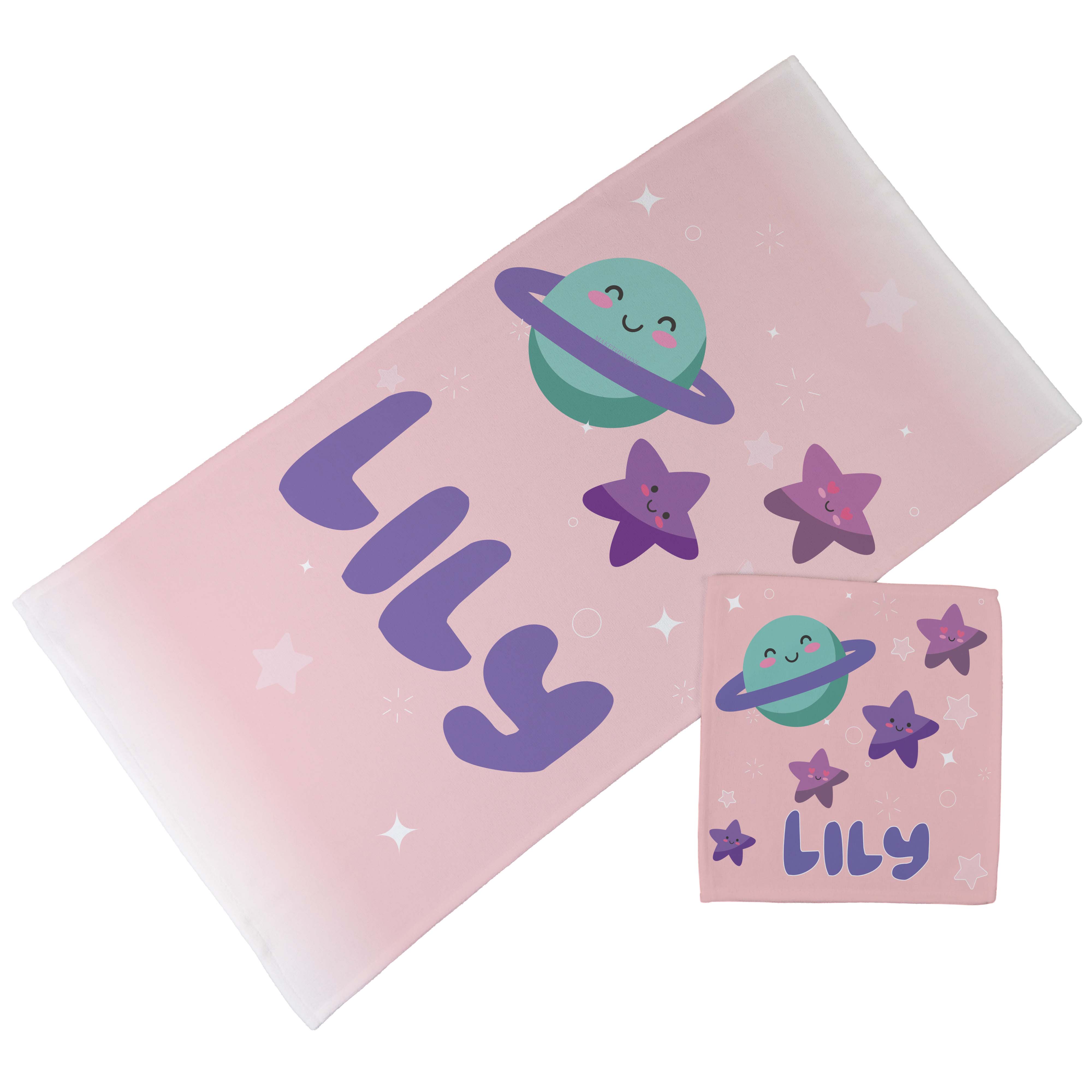 Personalised Children's Towel & Face Cloth Pack - Pink Stars