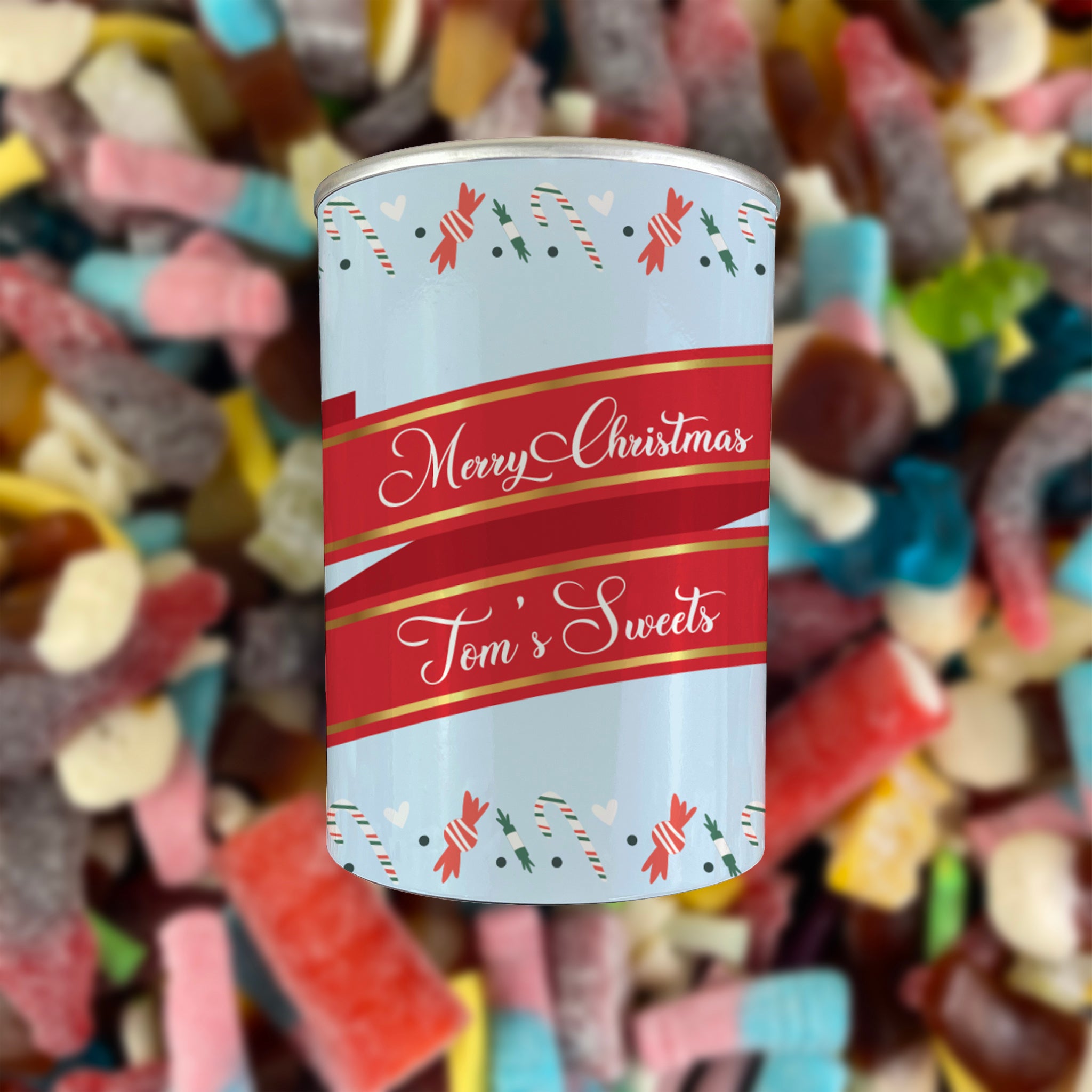 Personalised Pick & Mix Sweets Tin Can with Festive Christmas Design