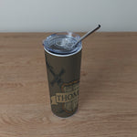 Personalised Stainless Steel Skinny Tumbler & Straw with Medieval Shield Design