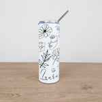 Personalised Stainless Steel Skinny Tumbler & Straw with Abstract Single Line Illustration Design
