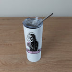 Personalised Stainless Steel Skinny Tumbler & Straw with Skeleton Tea Coffee Grim Reaper Design