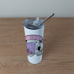 Personalised Stainless Steel Skinny Tumbler & Straw with Skull Tea Coffee Reaper Design