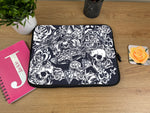 Laptop Sleeve with Black and White Skulls and Roses Design