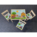 Personalised Children's Table and 3 Chairs Printed Farm Design