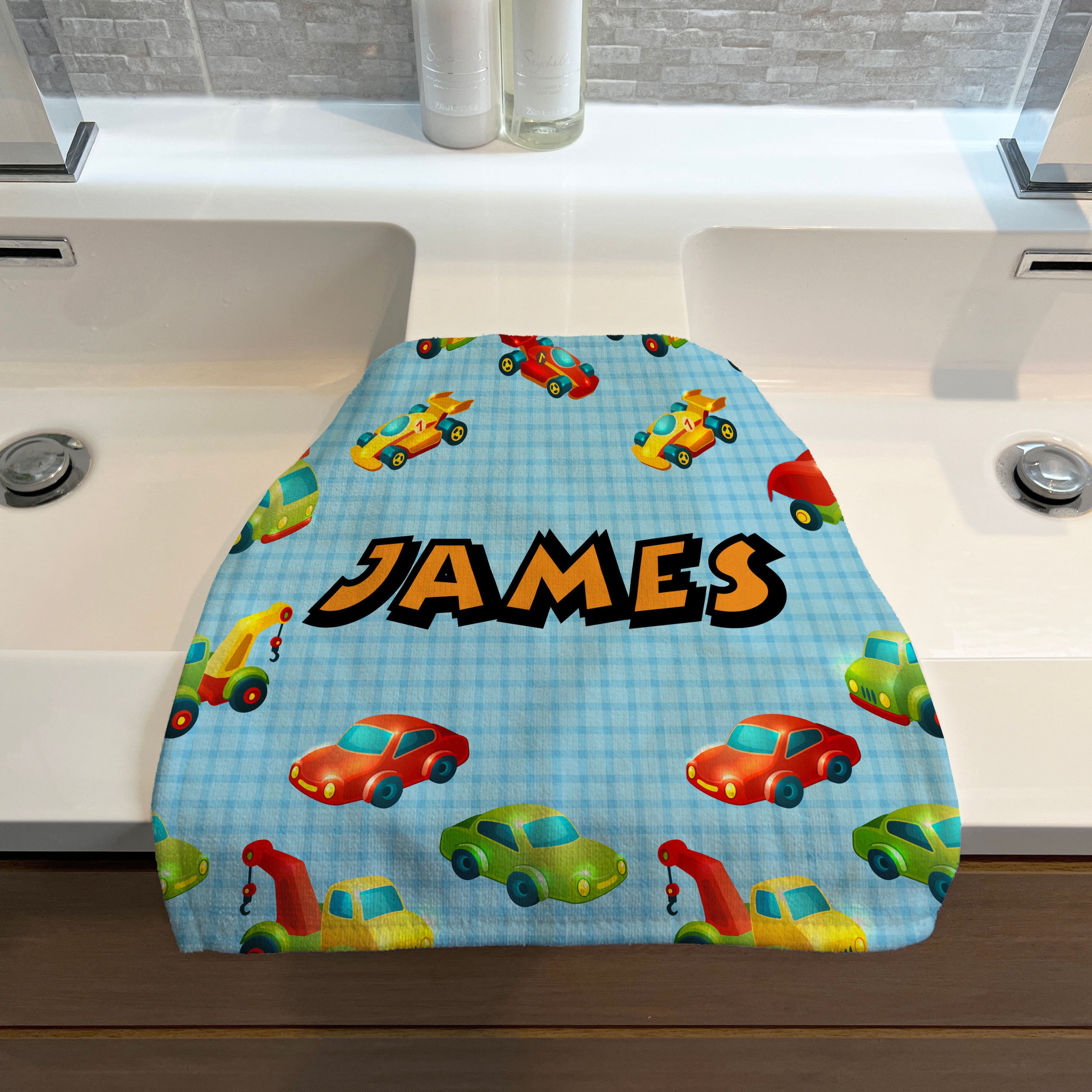 Personalised Children's Face Cloth - Trucks and Cars