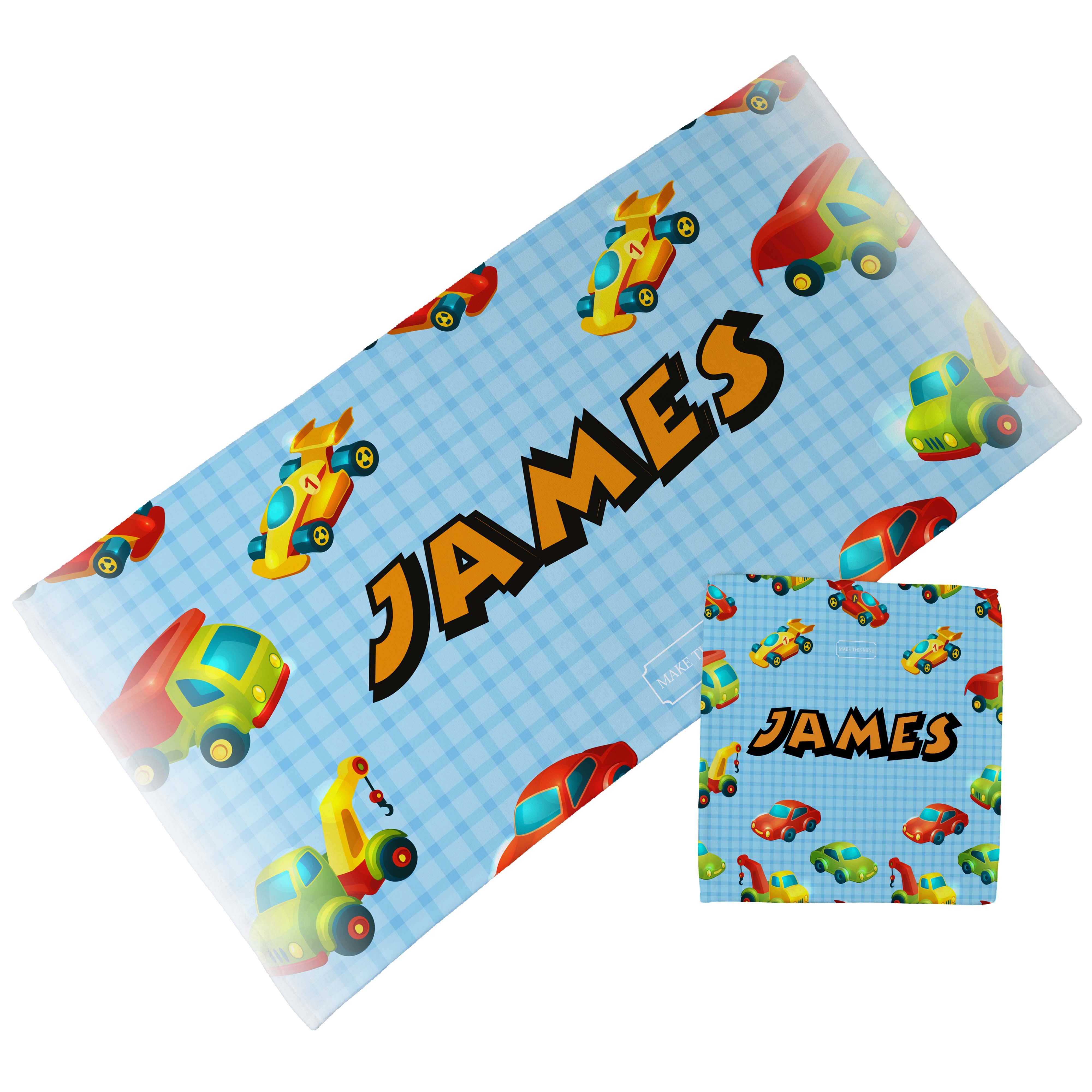 Personalised Children's Towel & Face Cloth Pack - Trucks and Cars