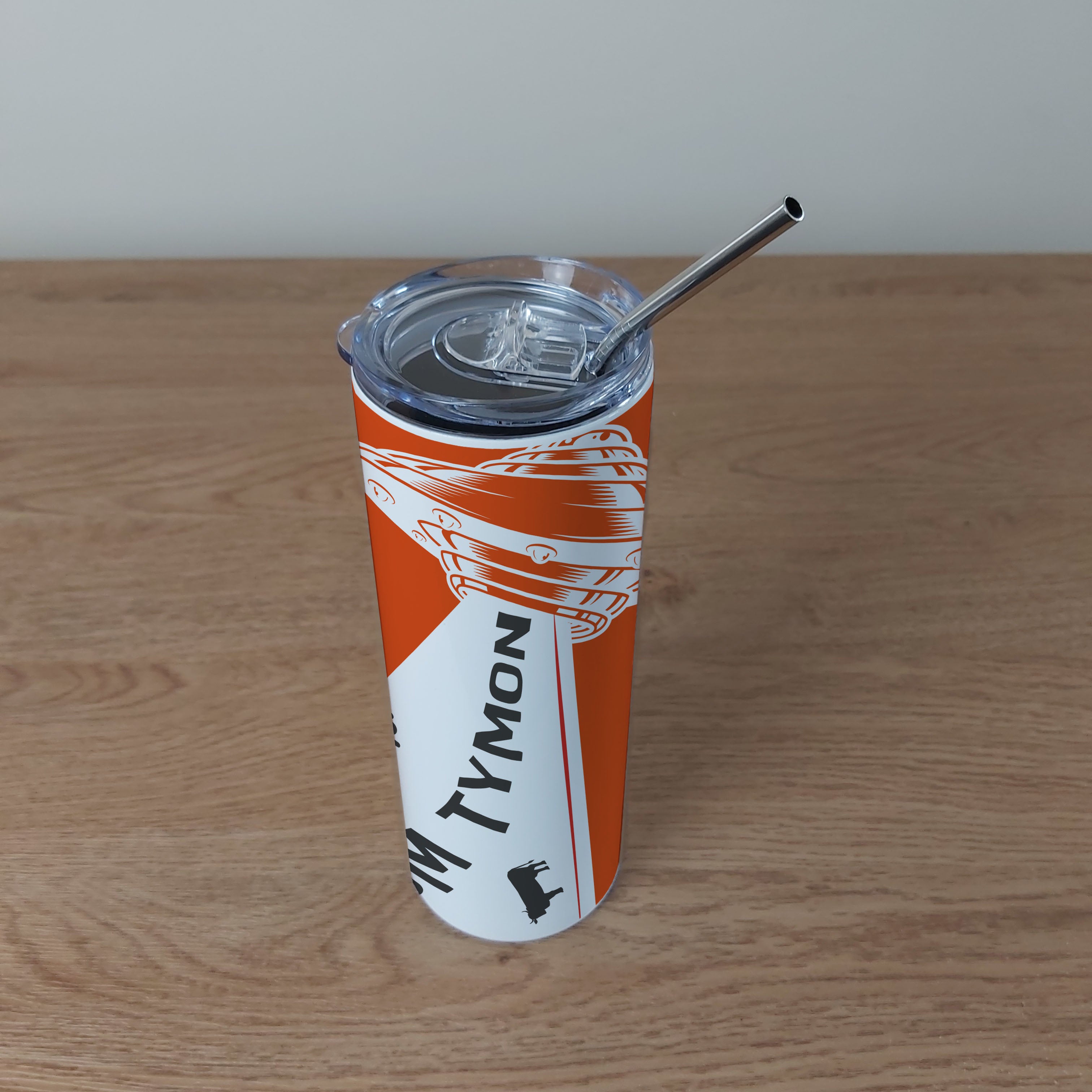 Personalised Stainless Steel Skinny Tumbler & Straw with Alien UFO Design