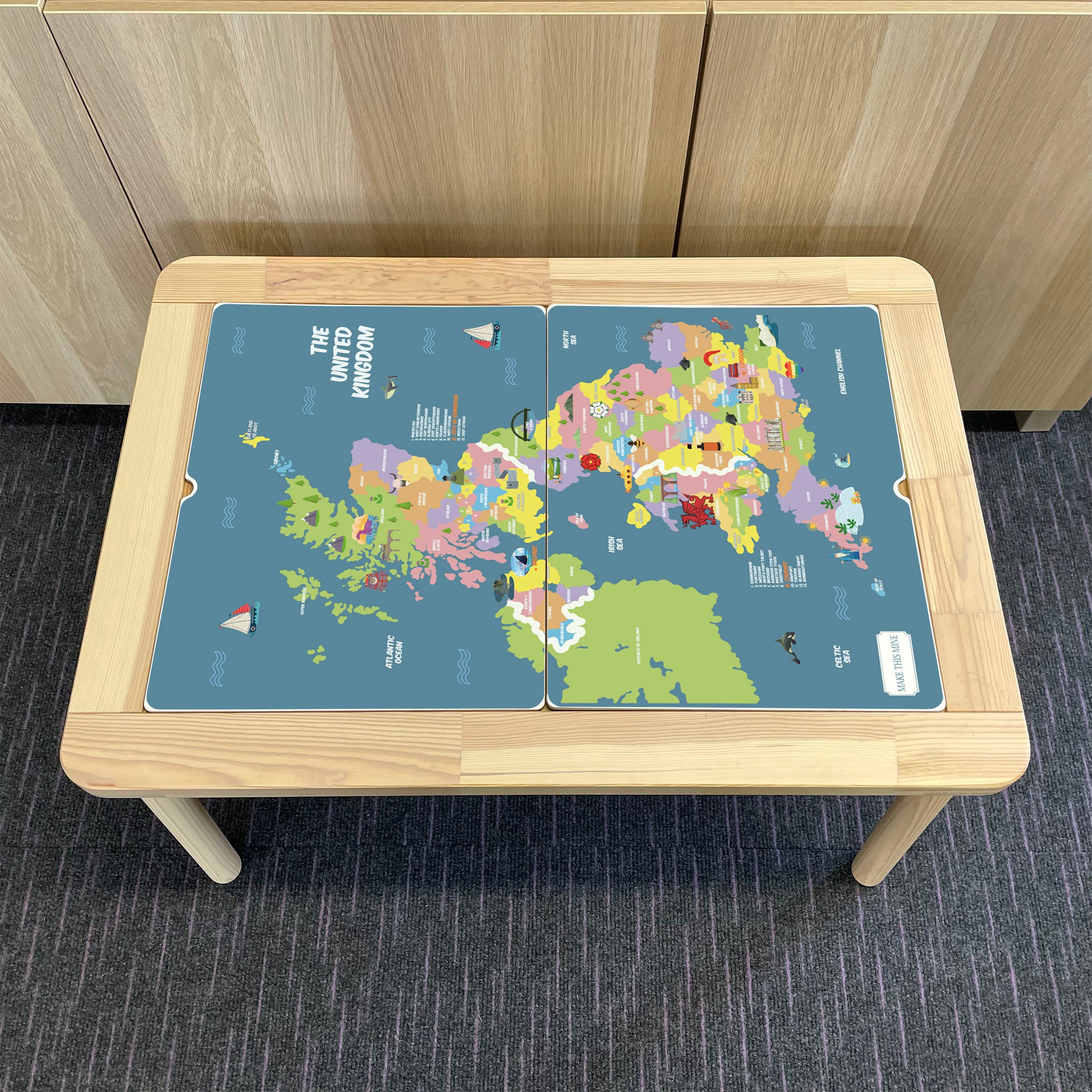 Kids UK Map Table Top STICKER ONLY Compatible with IKEA Flisat Tables