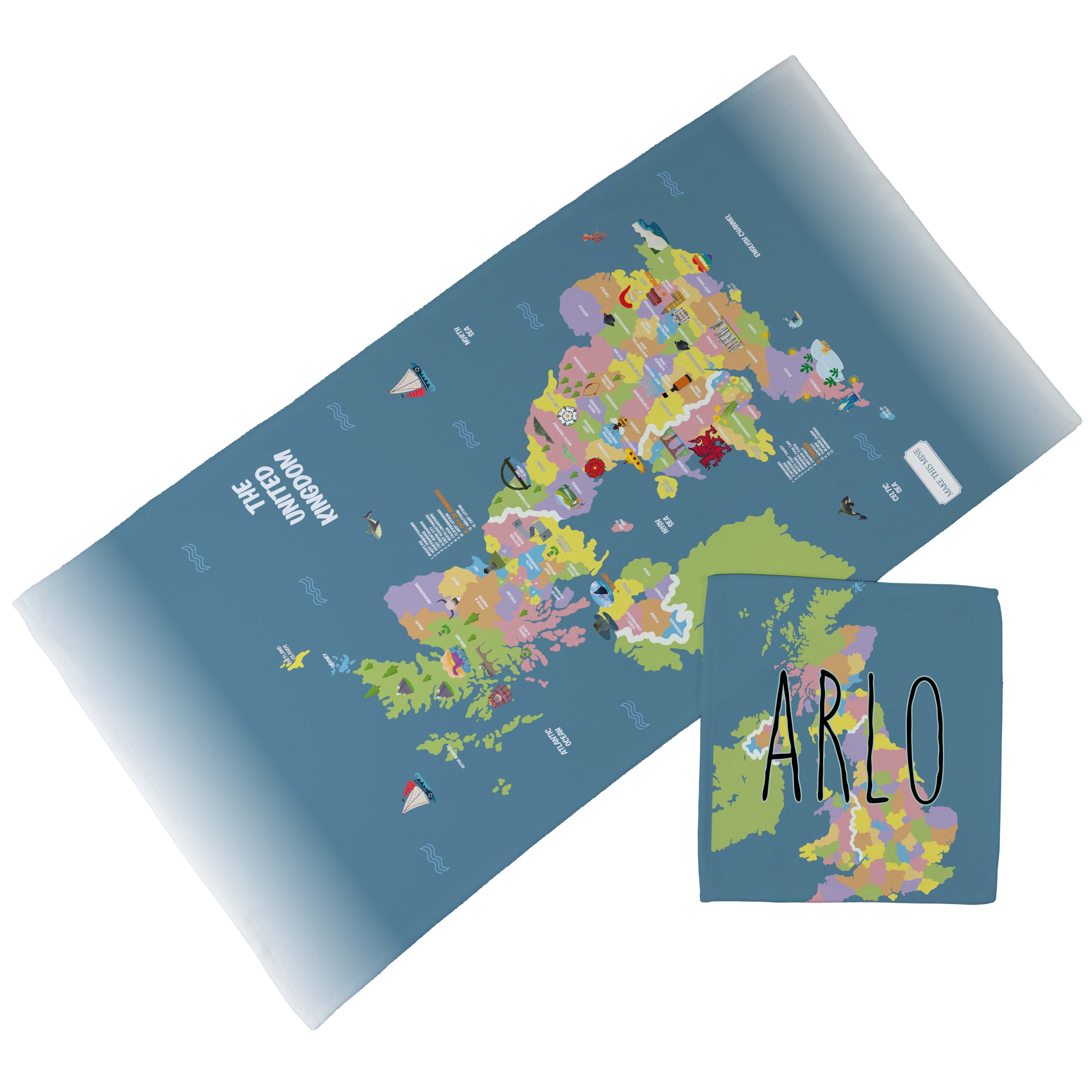 Personalised Children's Towel & Face Cloth Pack - UK Map