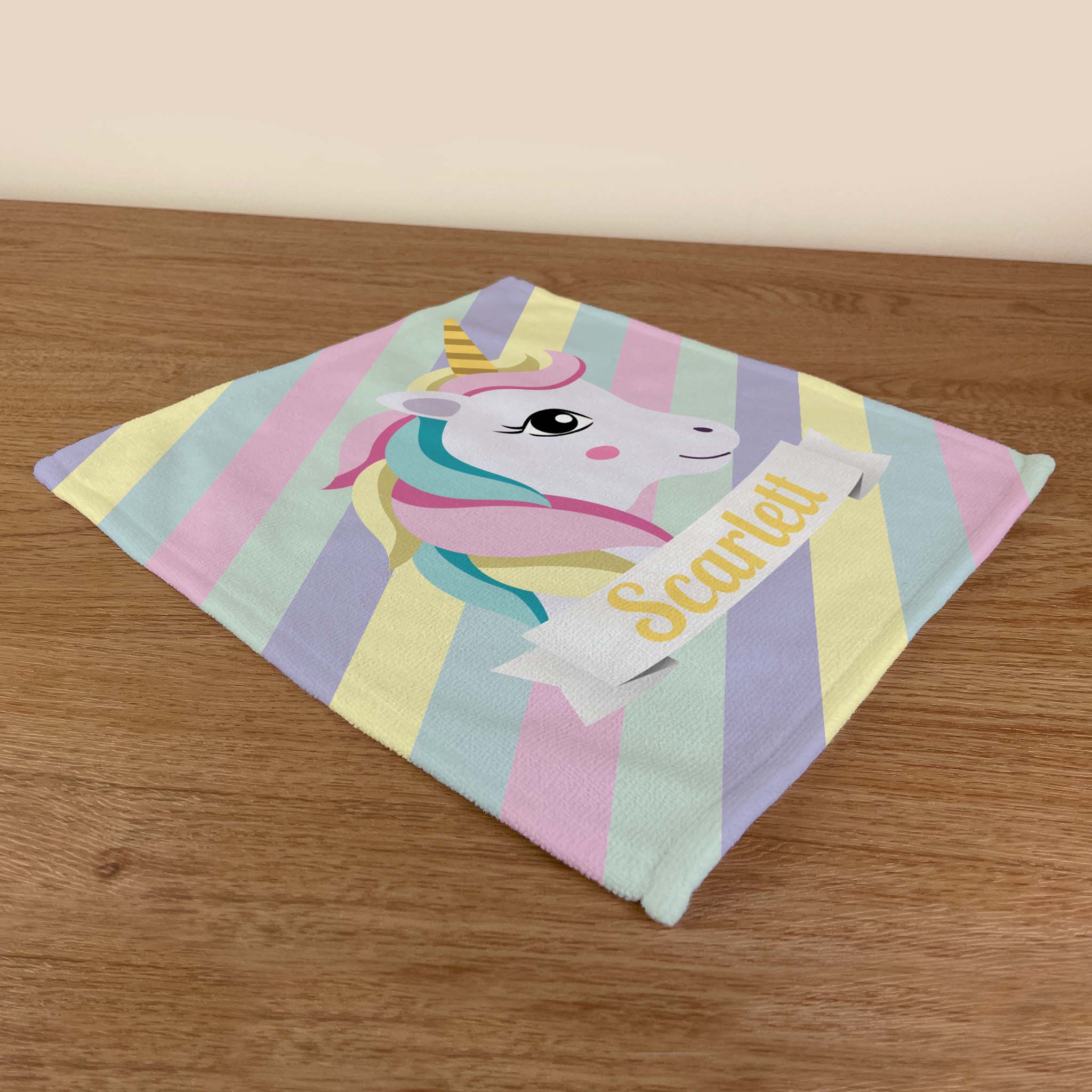 Personalised Children's Face Cloth - Striped Unicorn