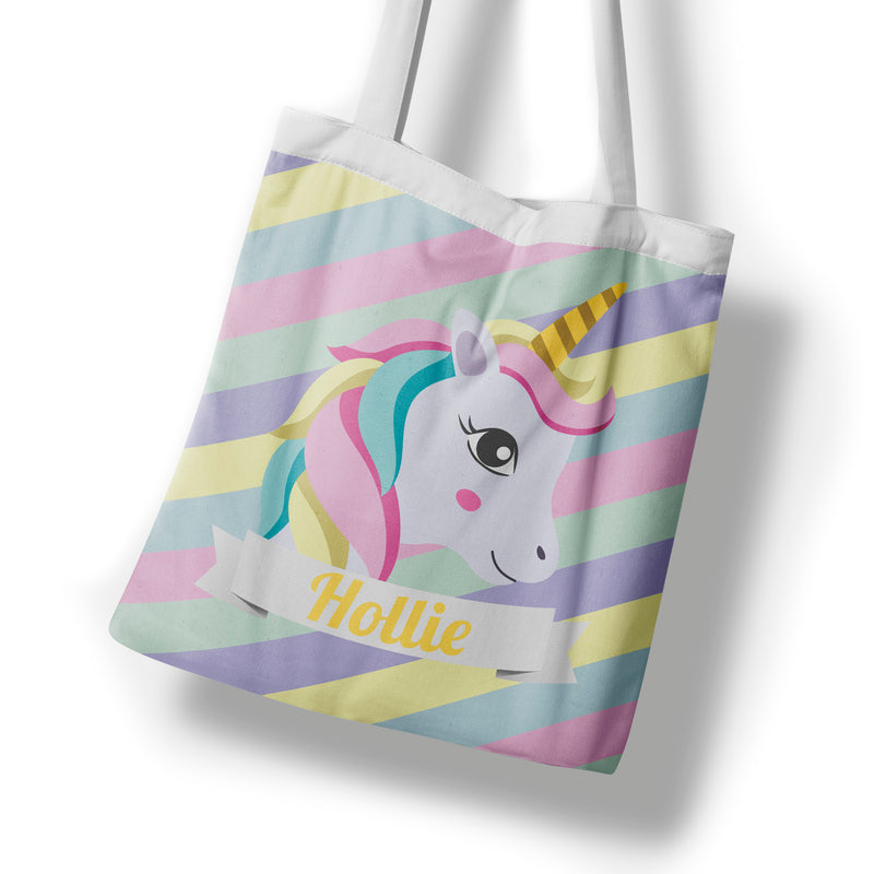 Personalised Children's Tote Bag - Stripy Unicorn