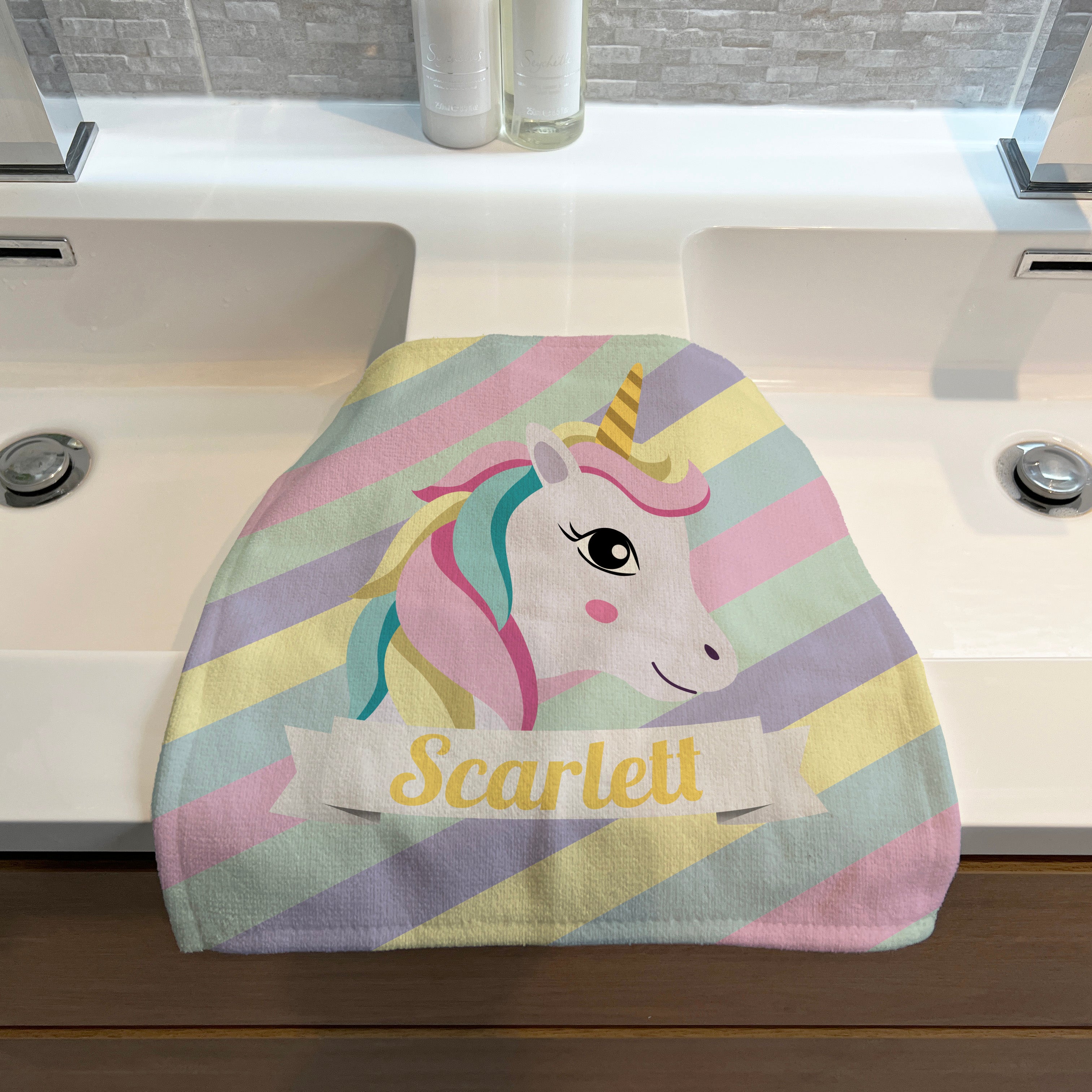 Personalised Children's Face Cloth - Striped Unicorn