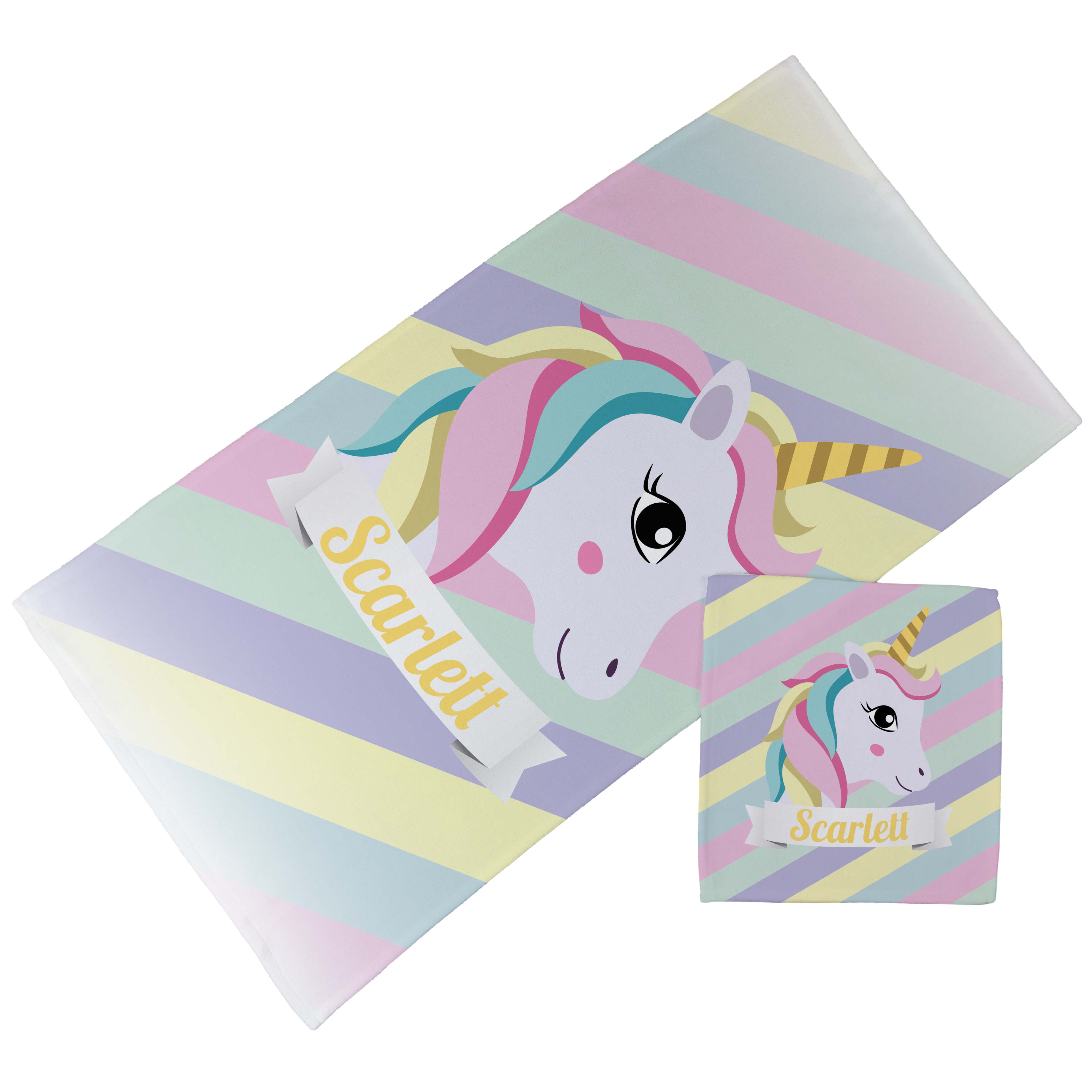 Personalised Children's Towel & Face Cloth Pack - Striped Unicorn