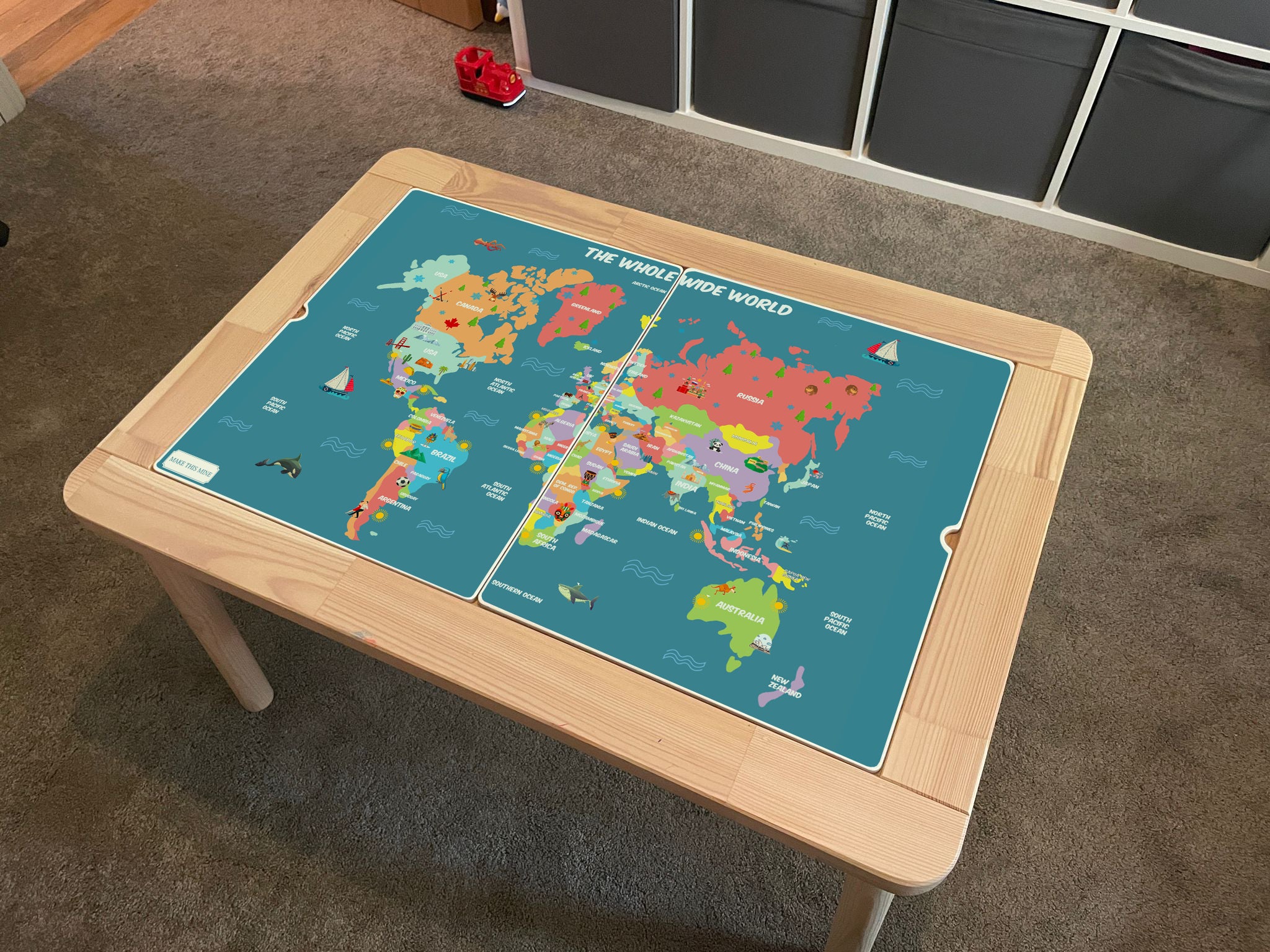 Kids World Map Table Top STICKER ONLY Compatible with IKEA Flisat Tables