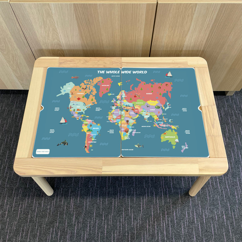 Kids World Map Table Top STICKER ONLY Compatible with IKEA Flisat Tables