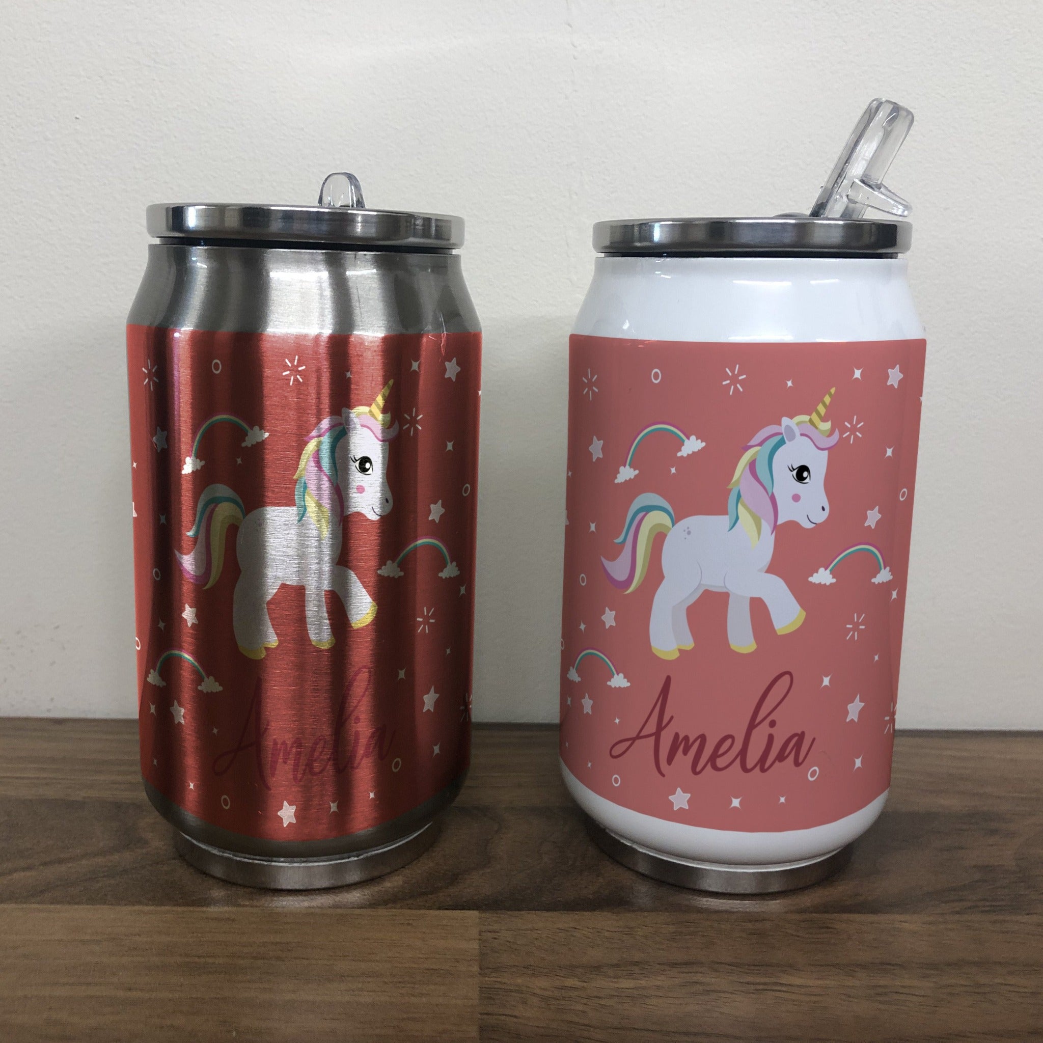 Personalised Children's Red Unicorn 280ml Stainless Steel Drinks Can