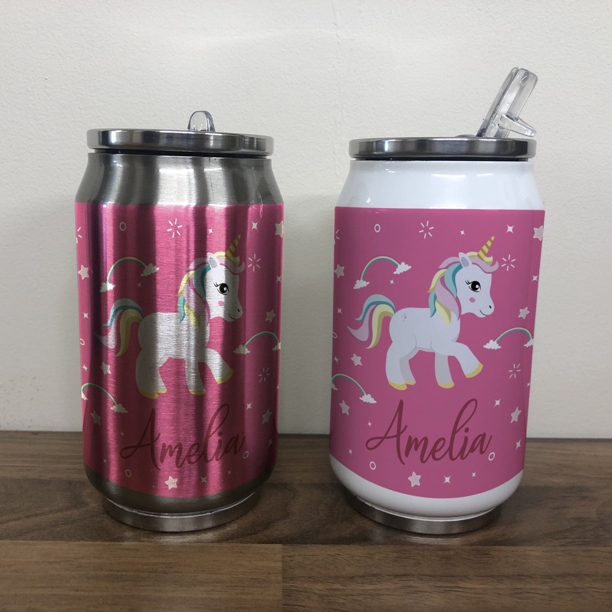 Personalised Children's Pink Unicorn 280ml Stainless Steel Drinks Can