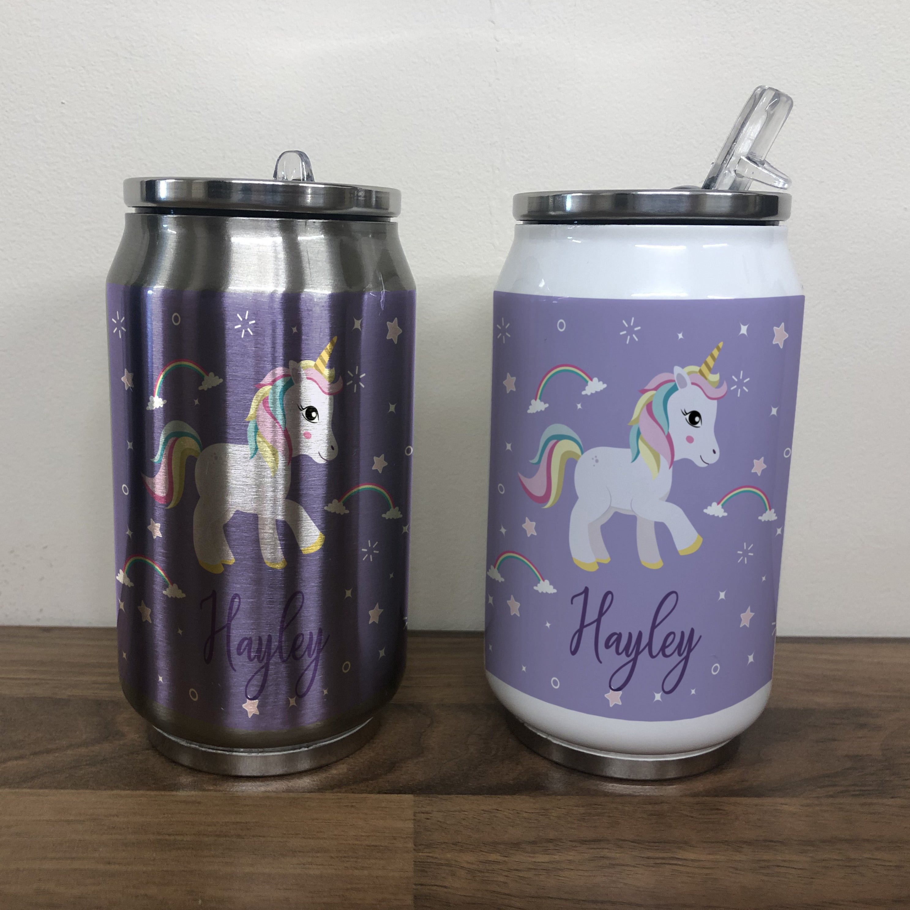 Personalised Children's Purple Unicorn 280ml Stainless Steel Drinks Can