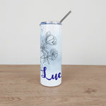 Personalised Stainless Steel Skinny Tumbler & Straw with Watercolour Flower