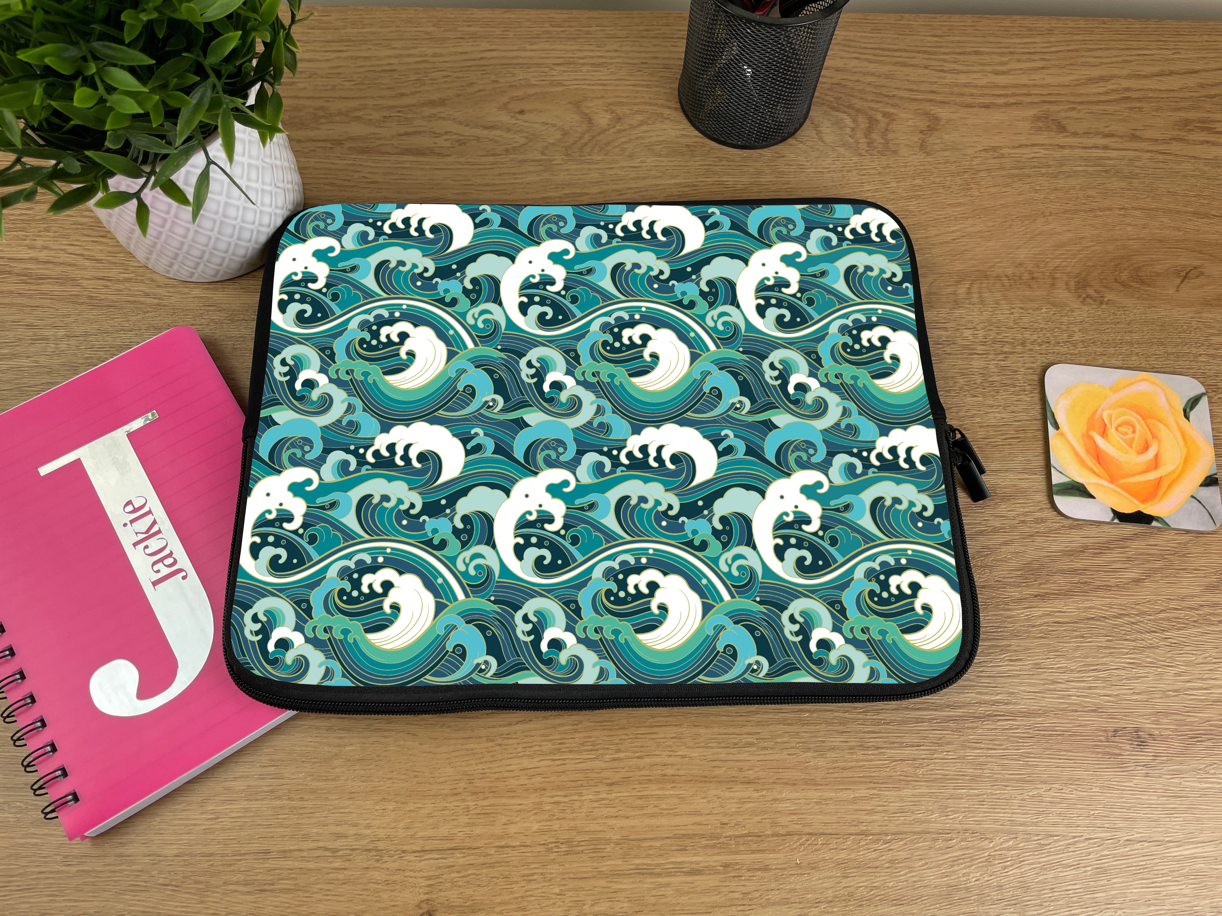 Laptop Sleeve with Japanese Waves Design