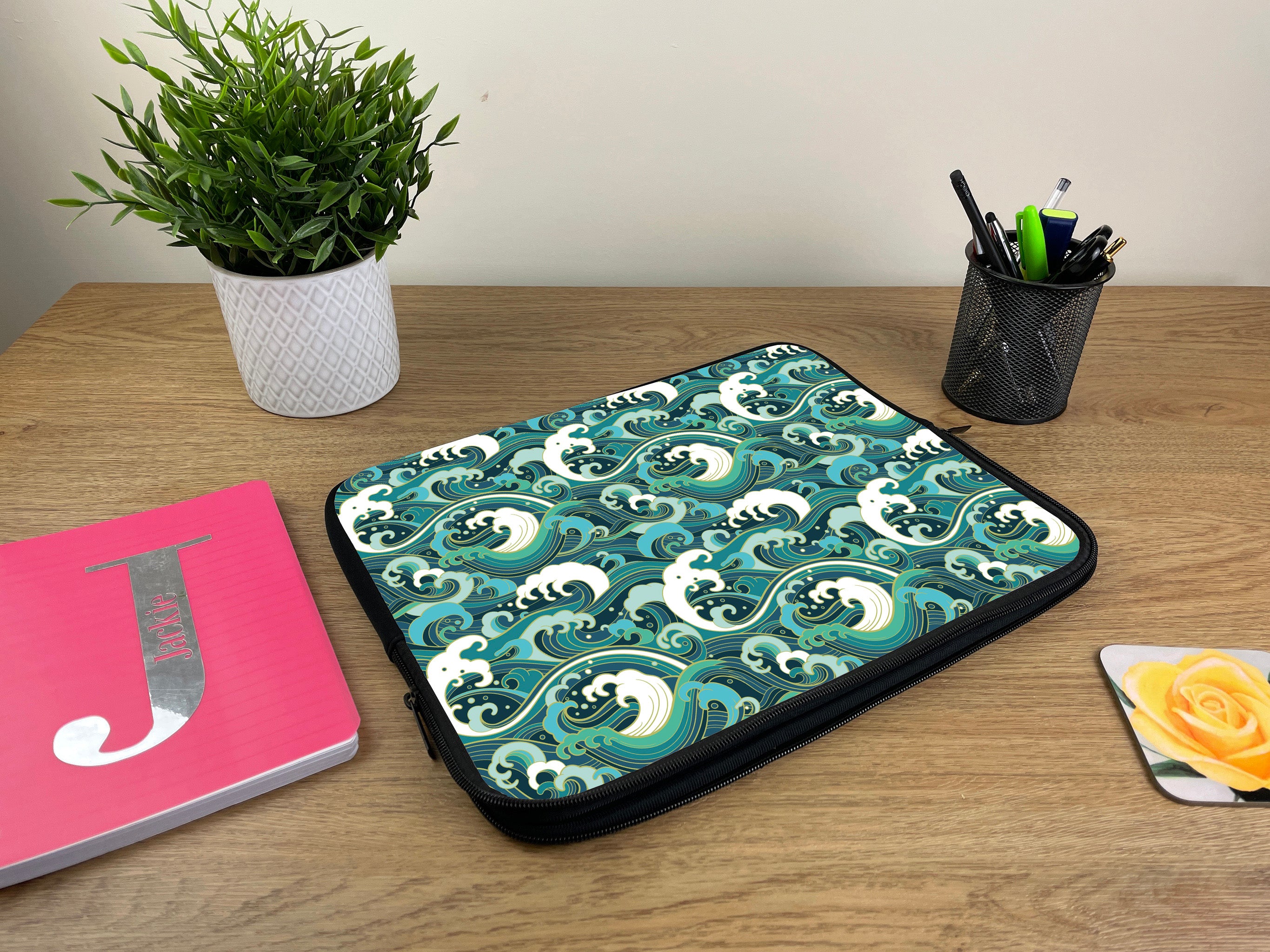 Laptop Sleeve with Japanese Waves Design