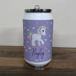 Personalised Children's Purple Unicorn 280ml Stainless Steel Drinks Can