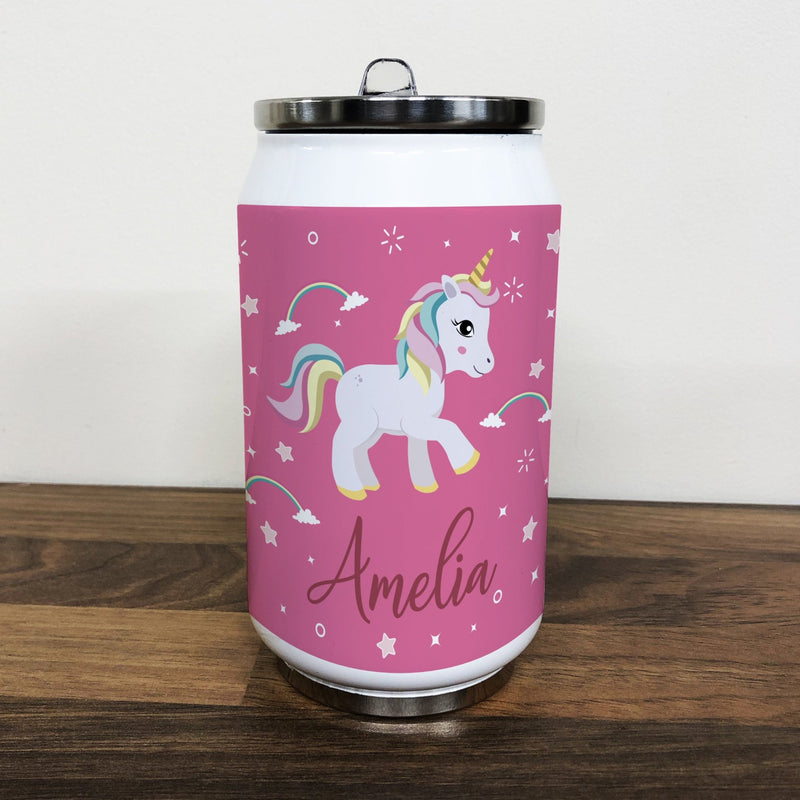 Personalised Children's Pink Unicorn 280ml Stainless Steel Drinks Can