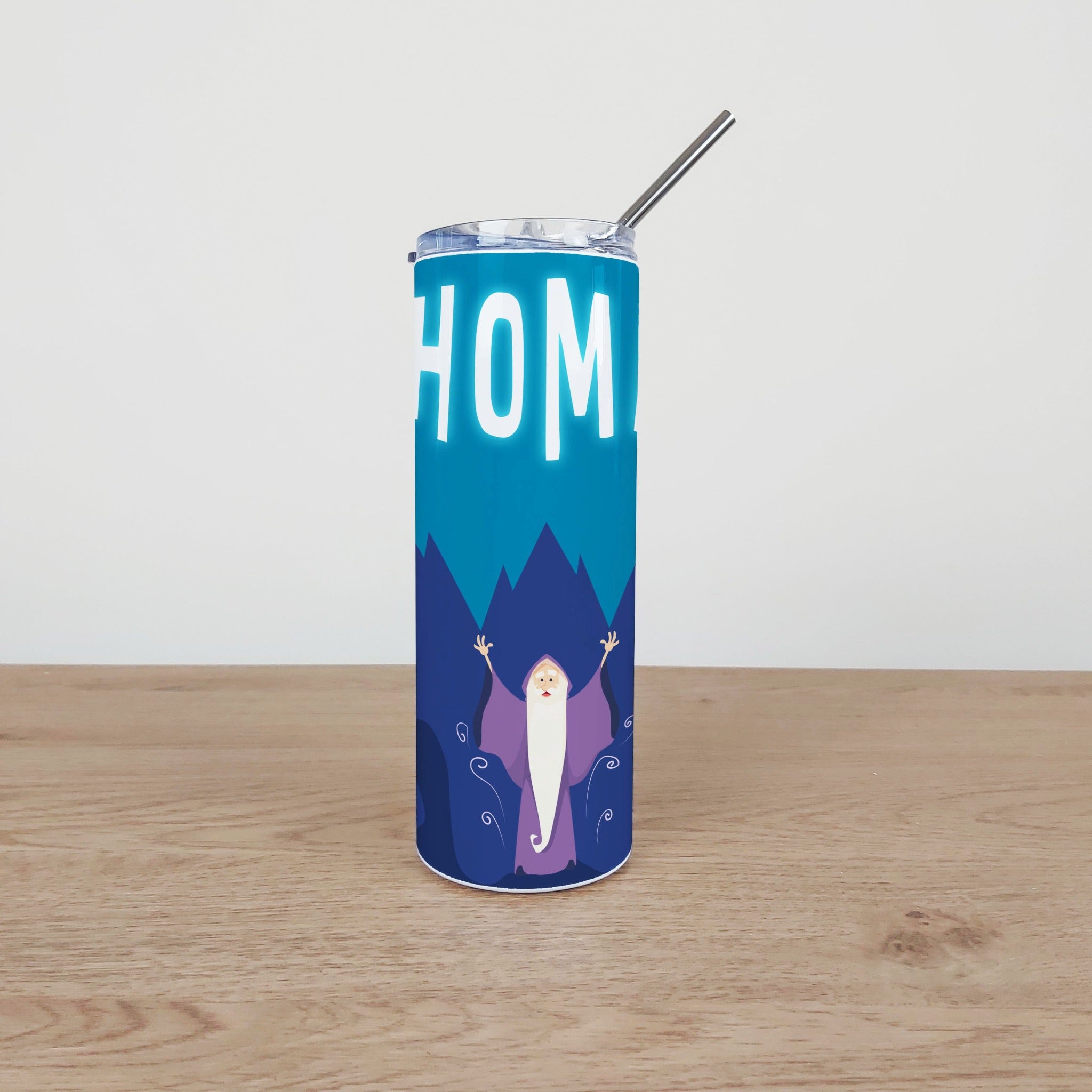 Personalised Stainless Steel Skinny Tumbler & Straw with Fantasy Wizard Design