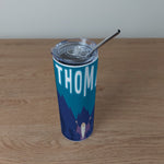 Personalised Stainless Steel Skinny Tumbler & Straw with Fantasy Wizard Design