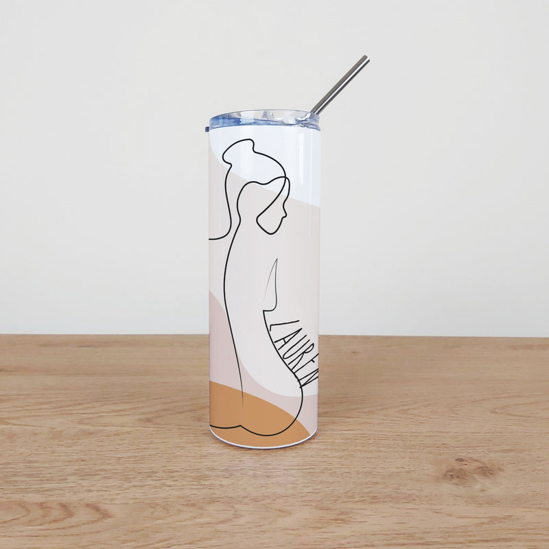 Personalised Stainless Steel Skinny Tumbler & Straw with Abstract Single Line Body Design