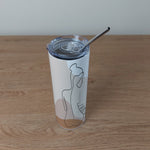 Personalised Stainless Steel Skinny Tumbler & Straw with Abstract Single Line Body Design
