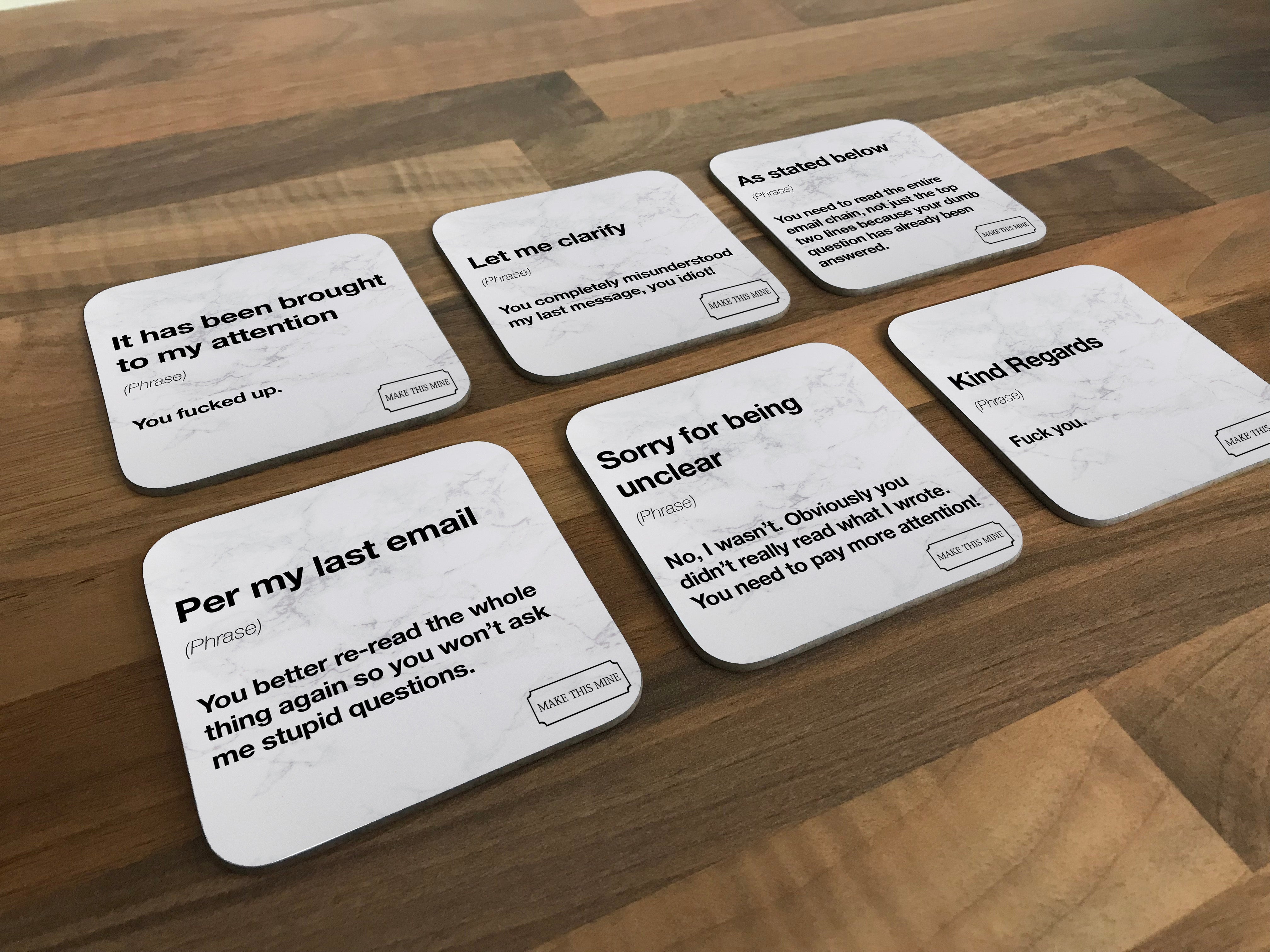 Funny Office Email Definitions Coasters - Set of 6