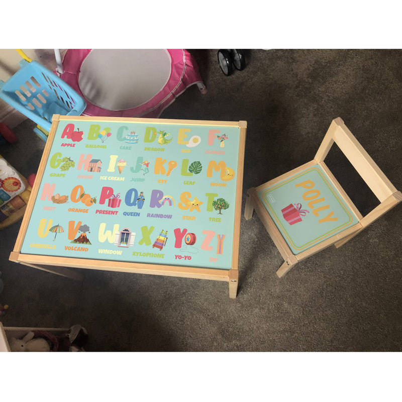 Personalised Children's Table and 1 Chair STICKER Alphabet Design