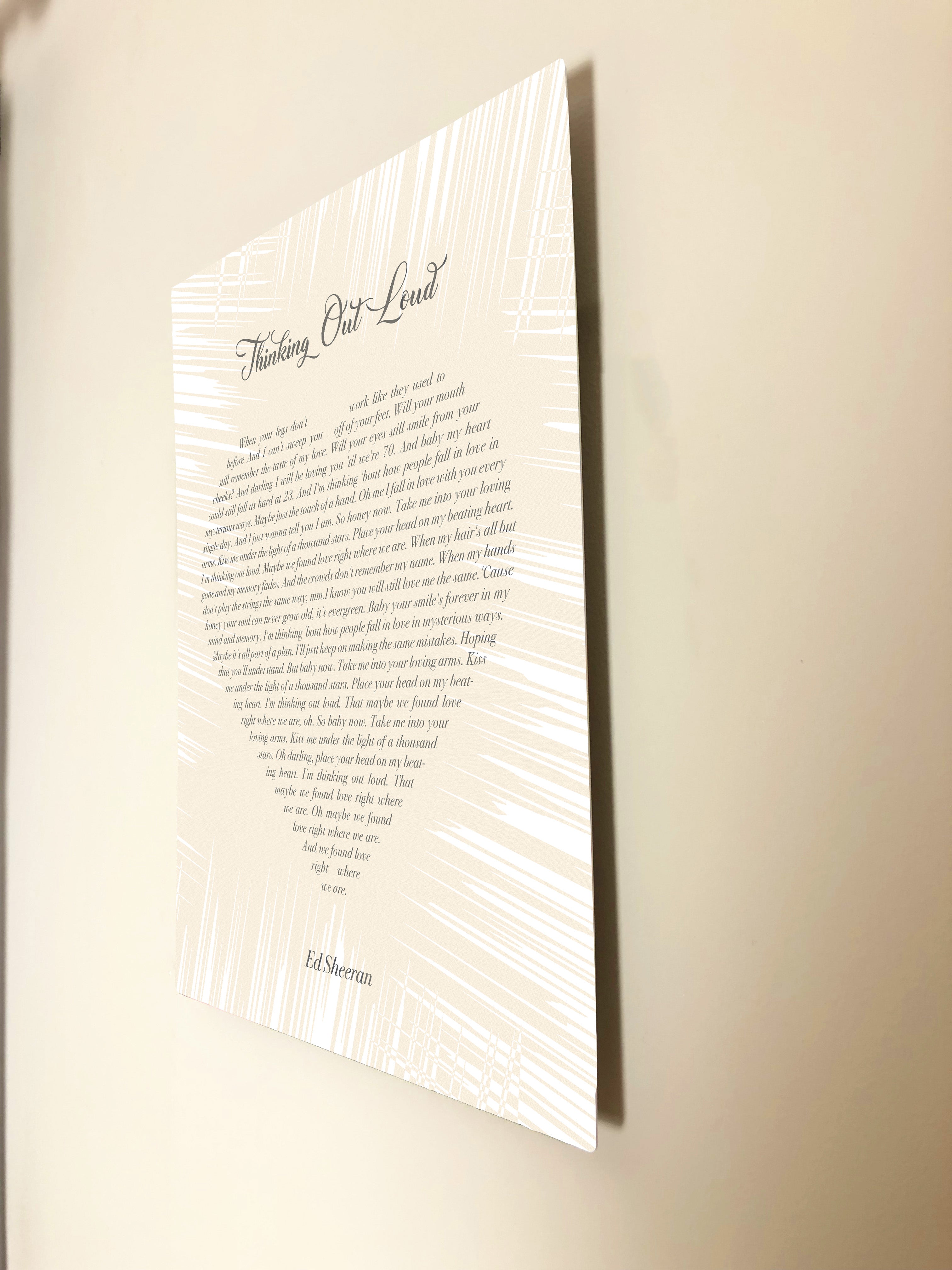 Personalised Wedding Gift - First Dance Song Lyric Aluminium Print Panel