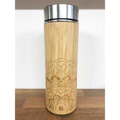 Personalised Engraved Mandala Bamboo Wooden Thermal Bottle with Tea Infuser