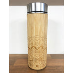 Personalised Engraved Mandala Bamboo Wooden Thermal Bottle with Tea Infuser