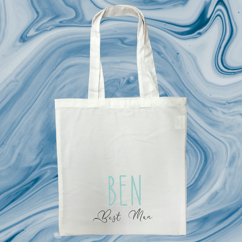 Personalised Best Man White Tote Bag with Blue Text
