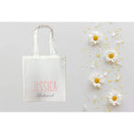 Personalised Bridesmaid White Tote Bag With Pink Text