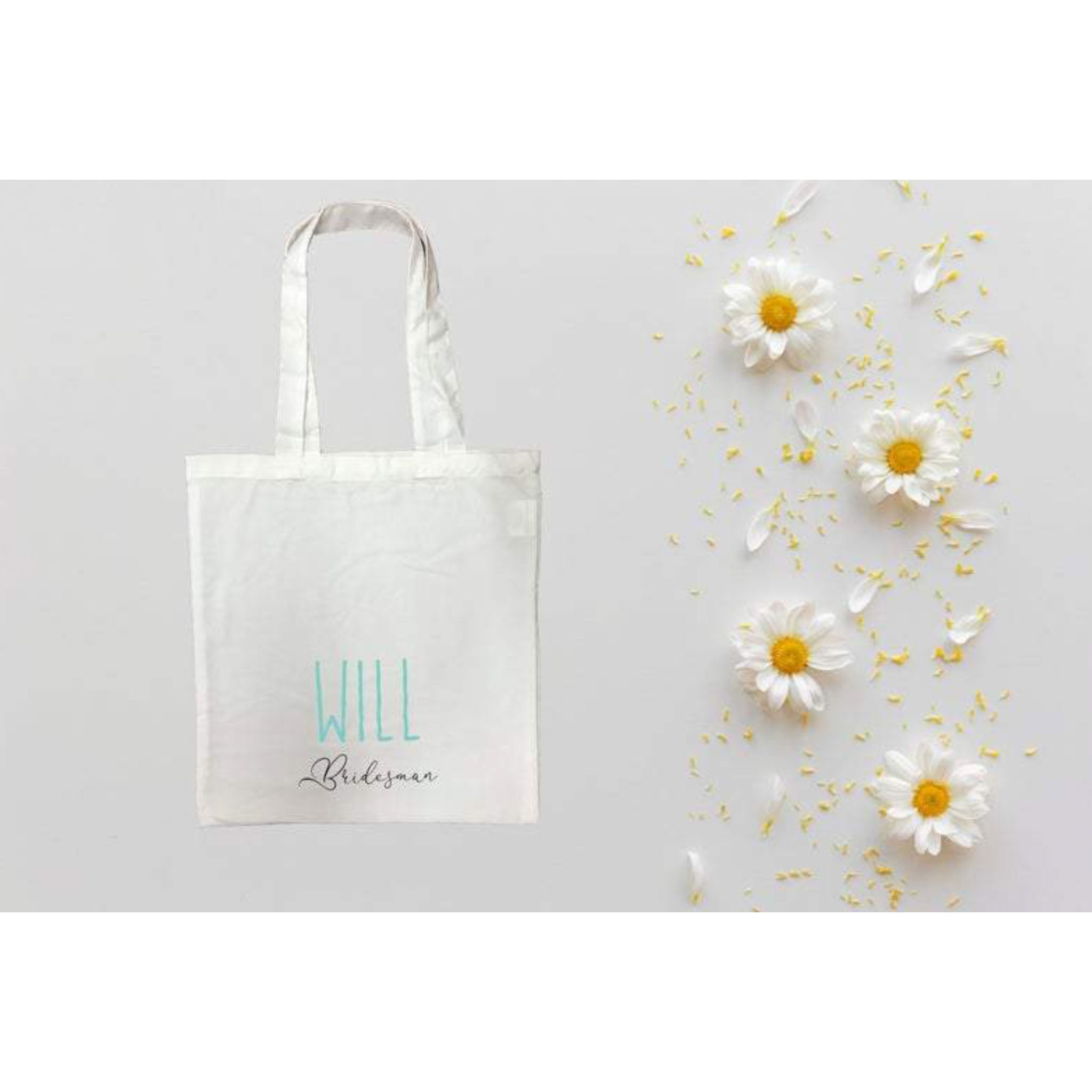 Personalised Bridesman White Tote Bag with Blue Text