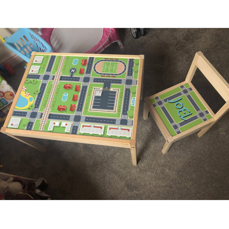 Personalised Children's Table and 1 Chair STICKER City Town Design