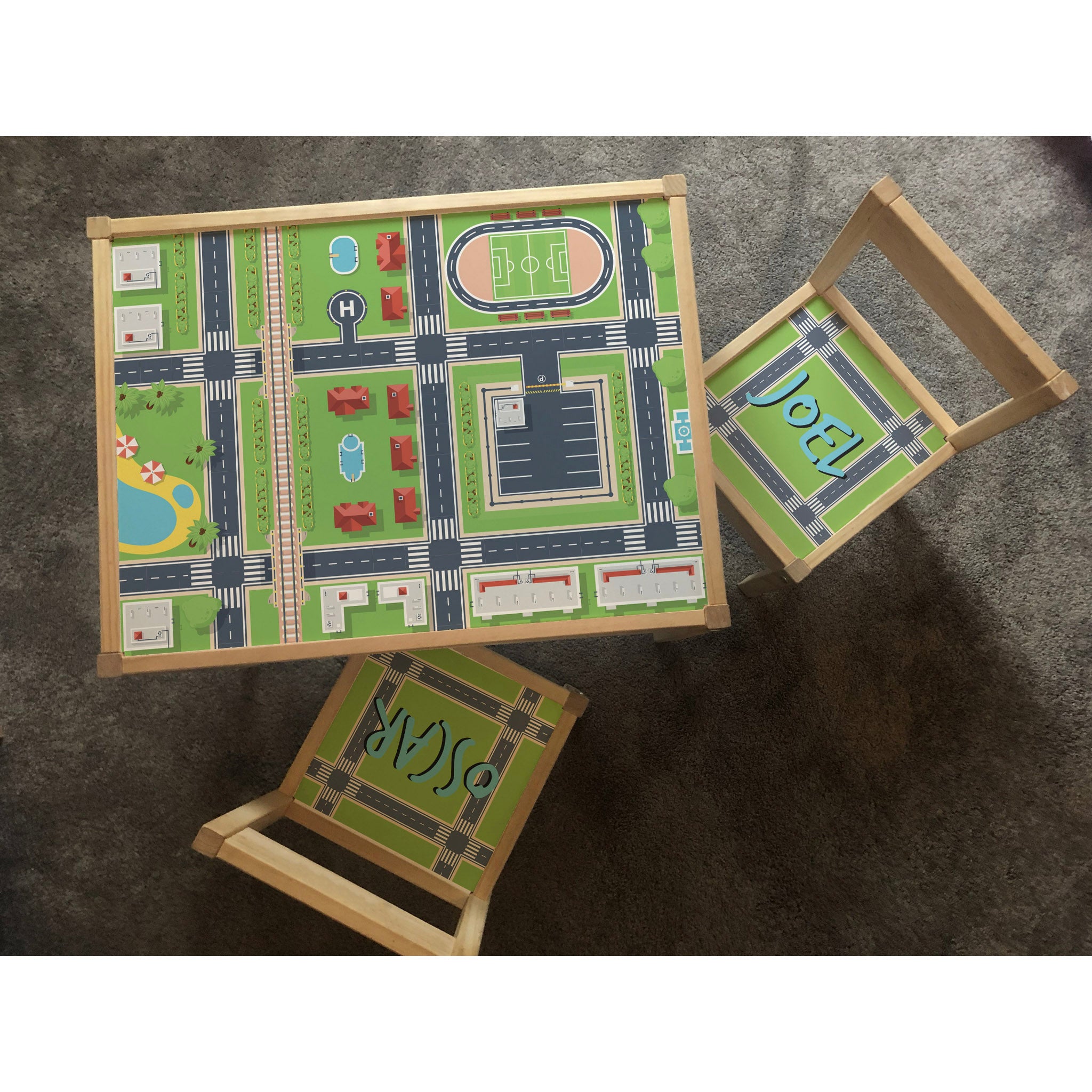 Personalised Children's Table and 2 Chair STICKER City Town Design