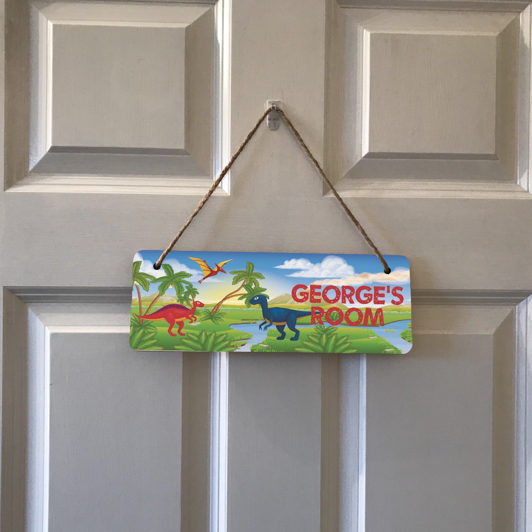 Personalised Children's Hanging Plaque - Dinosaur Landscape