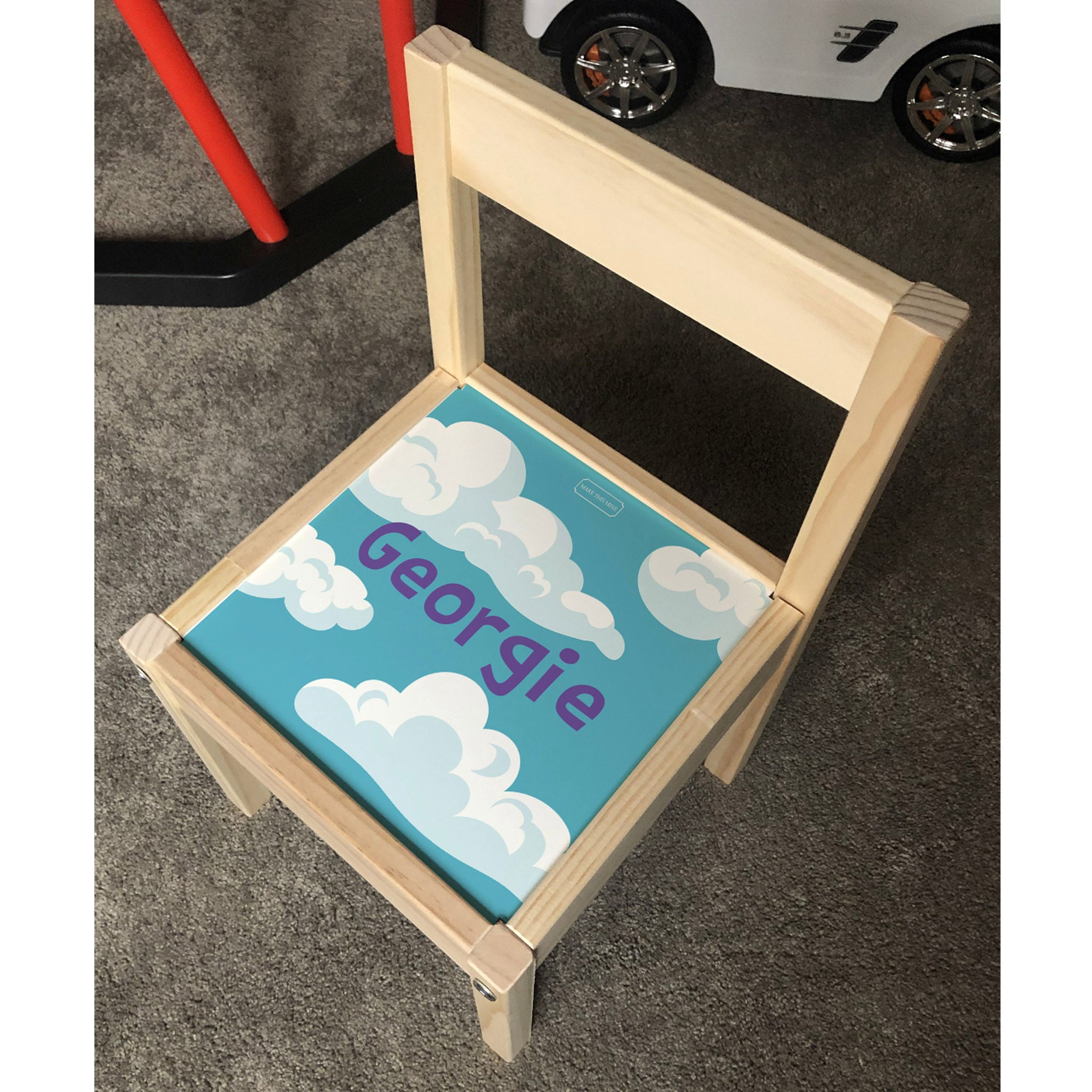 Personalised Children's Table and 2 Chairs Printed Cloud Alphabet Design