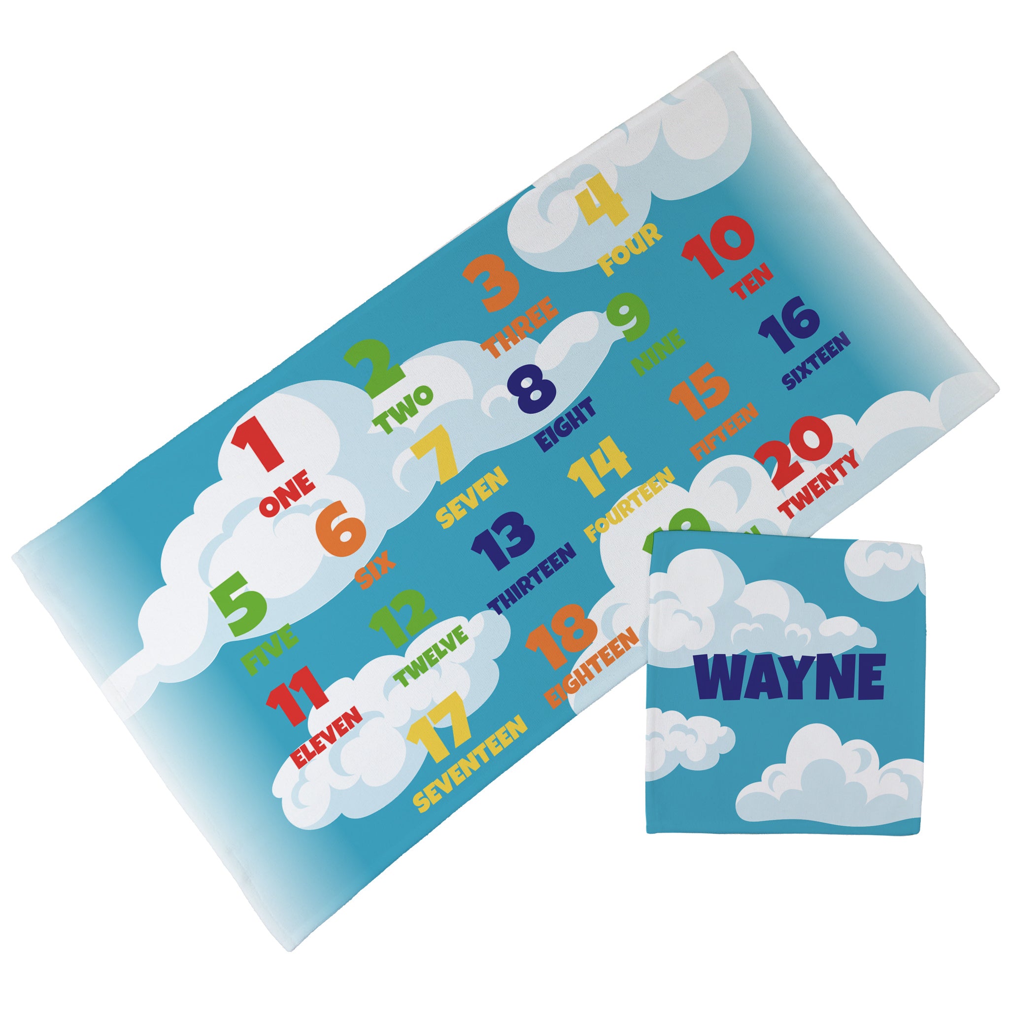 Personalised Children's Towel & Face Cloth Pack - Cloud Numbers