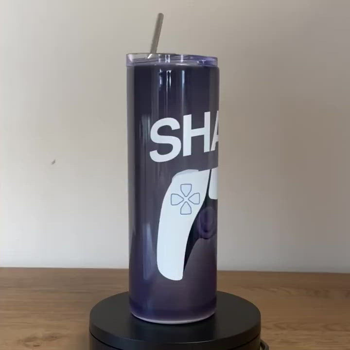 Load video: Personalised Stainless Steel Skinny Tumbler &amp; Straw with Gaming Controller Design